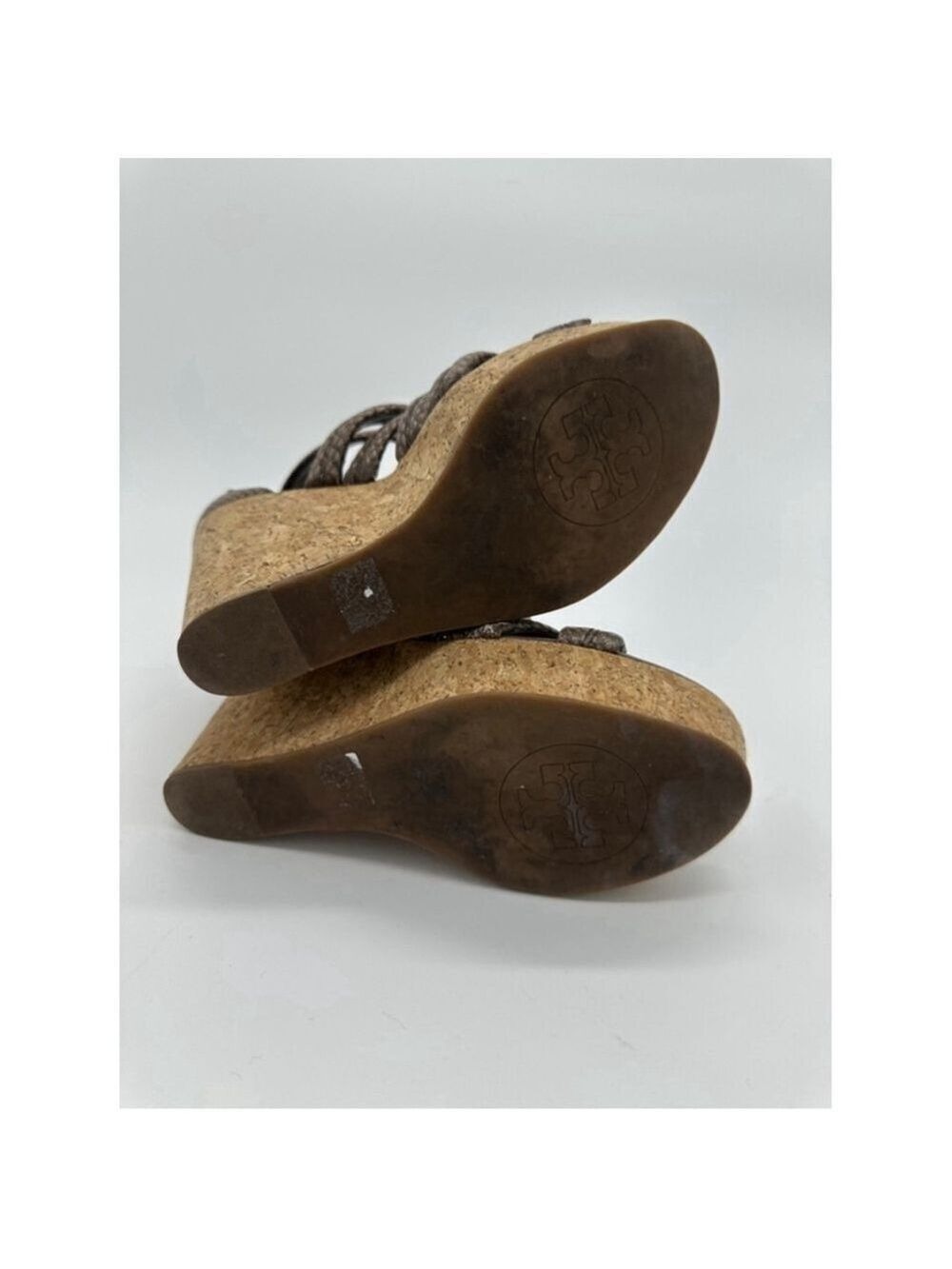 Tory Burch Wedge Sandals Taupe Snakeskin Size 6.5M - Picture 7 of 7